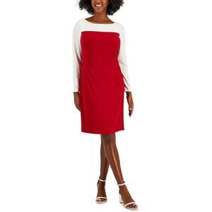 Kasper Womens Red Colorblock Midi Office Shift Dress XXL